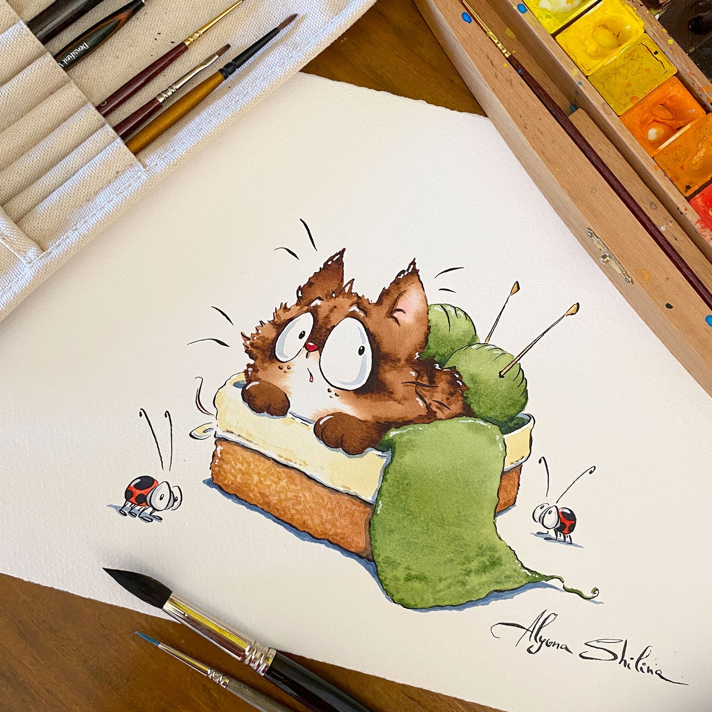 "Cat in a basket" original drawing