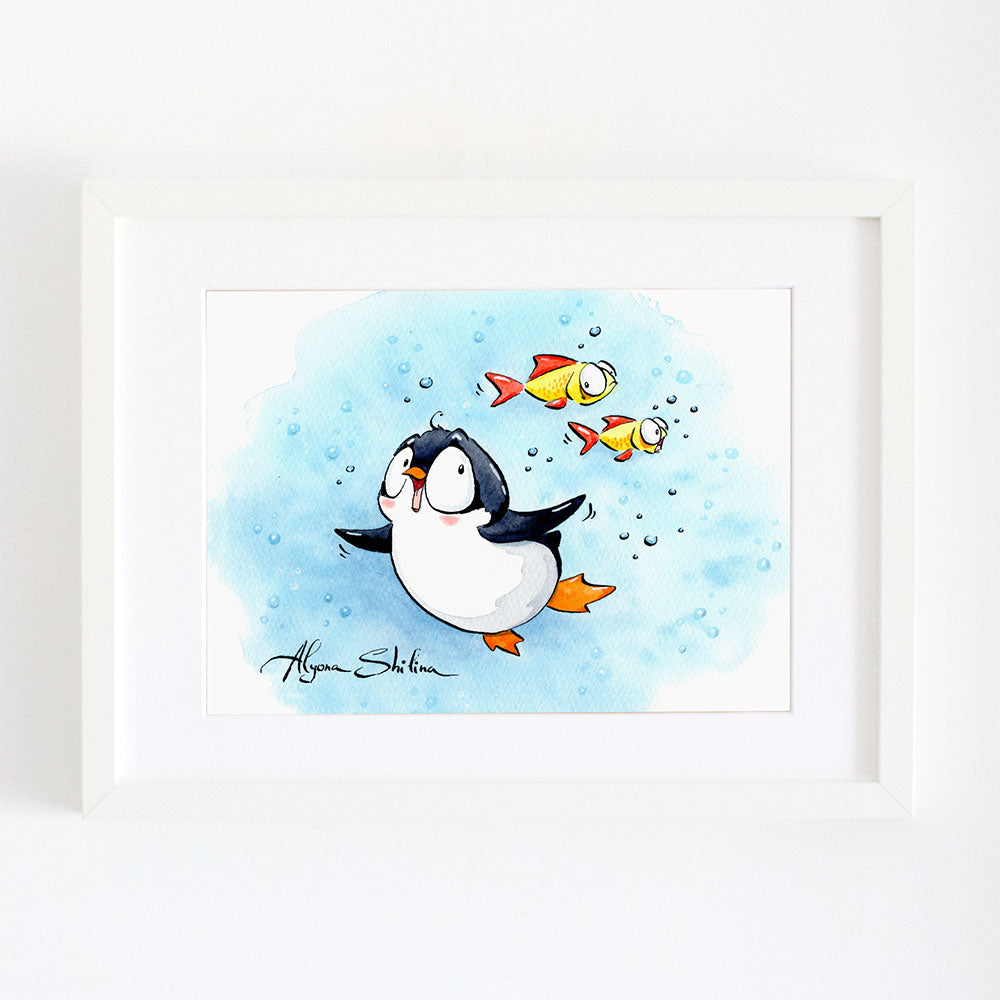 "Penguin & Fish" art print