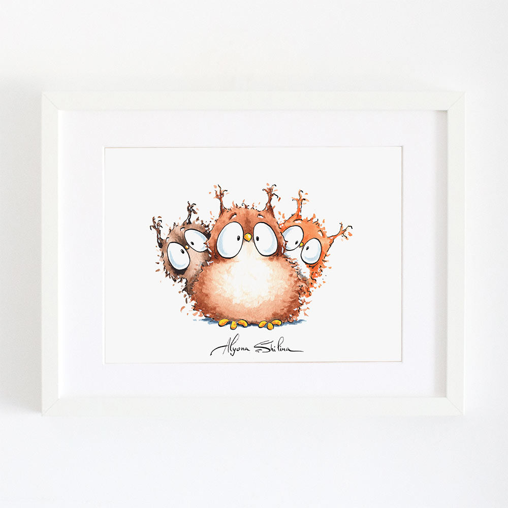 Cute owls wall art print