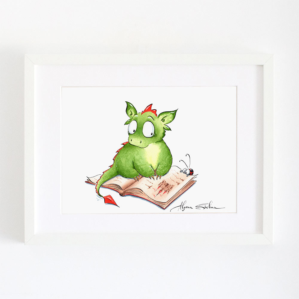 "Dragon book lover" art print