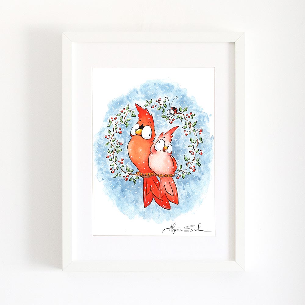 Red Cardinal bird watercolor drawing by Alyona Shilina