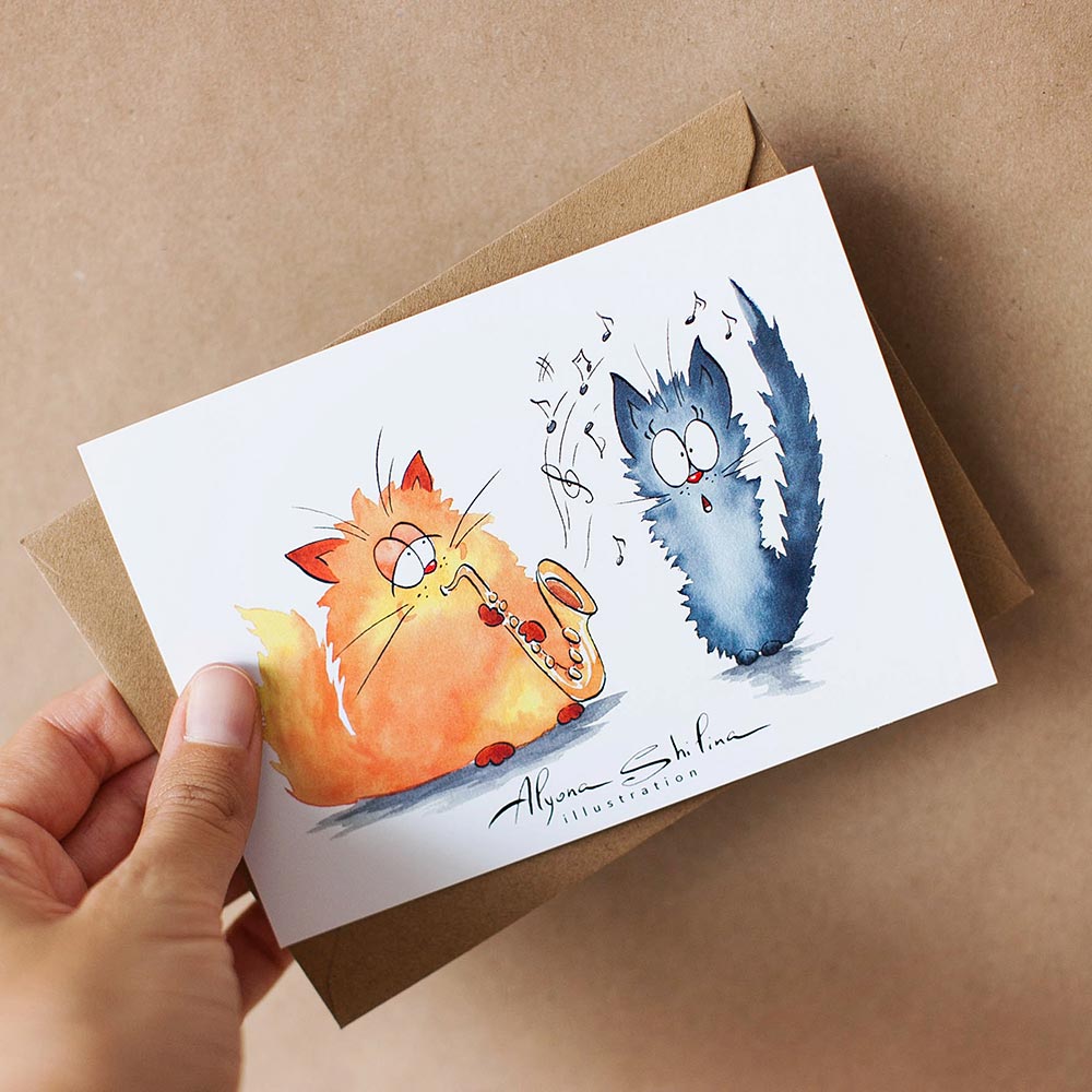 Cute postcard with two cats