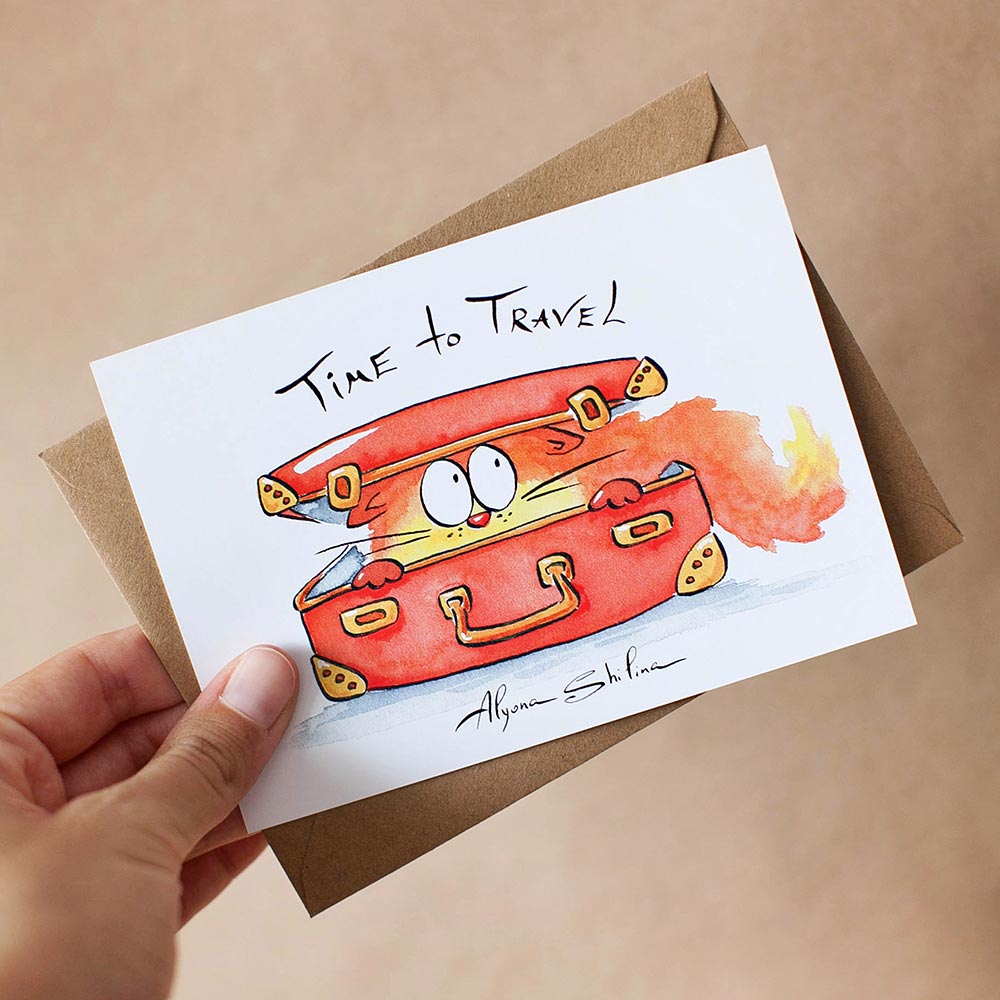 Cute ginger cat in a suitcase postcard