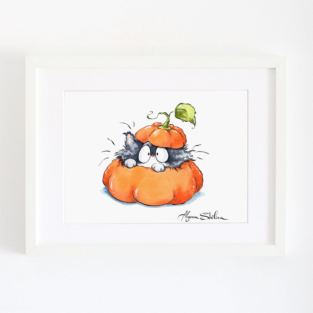 "Cat in a Pumpkin" art print