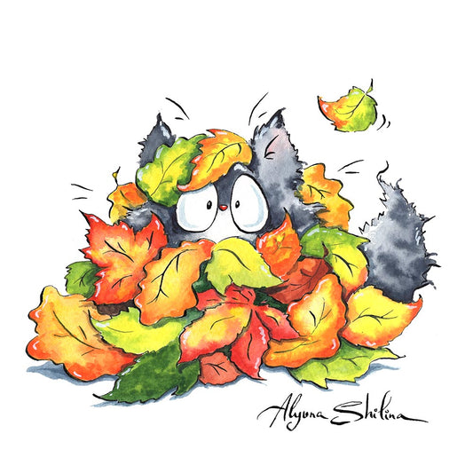 "Cat in the leaves" original drawing