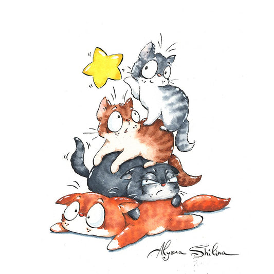 "Cats & Magic Star" original drawing