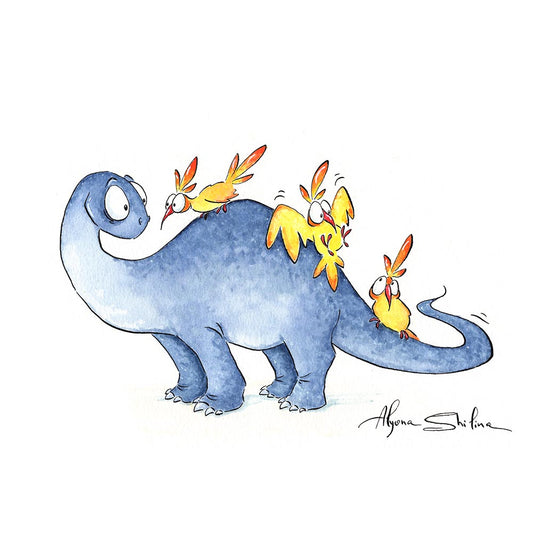 "Dino & Birds" original drawing