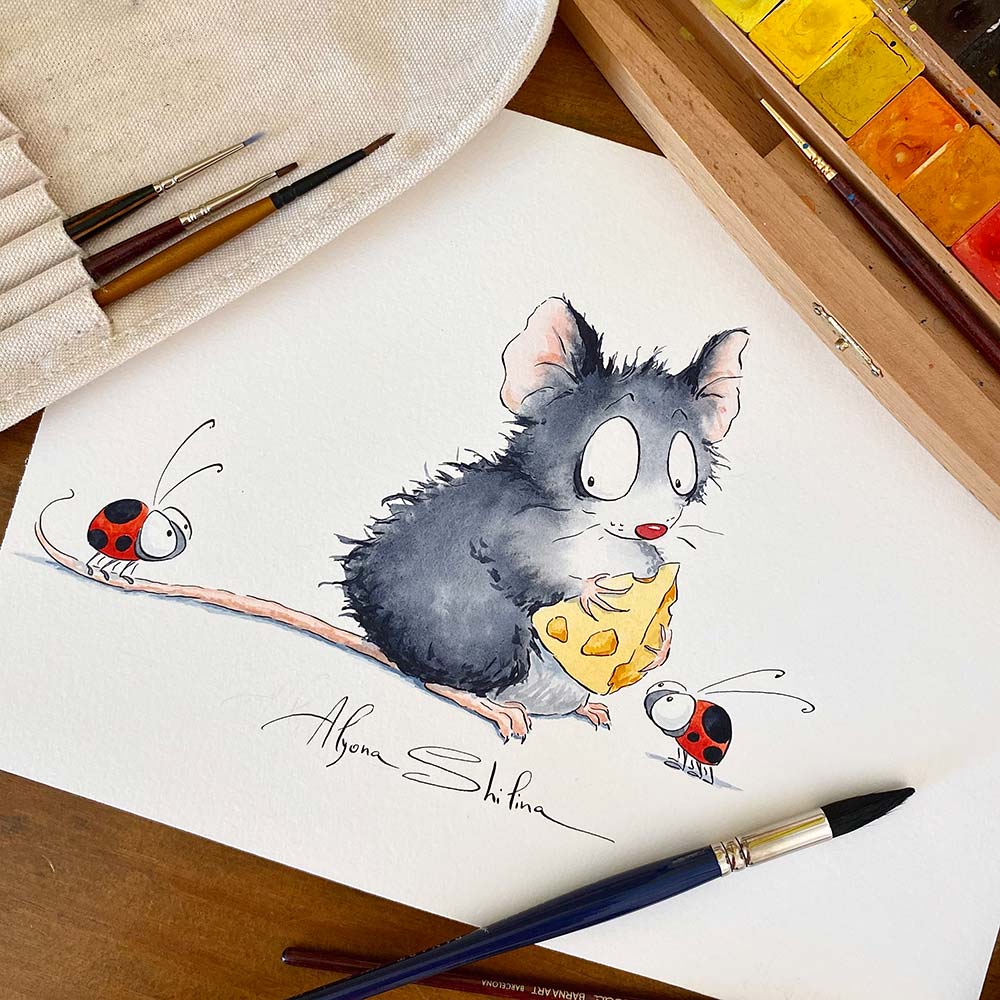 "Mouse, cheese & Ladybugs" original drawing