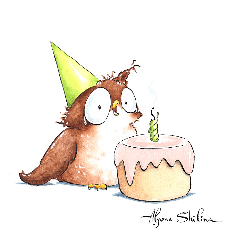 "Birthday Owl. Part 2" original drawing