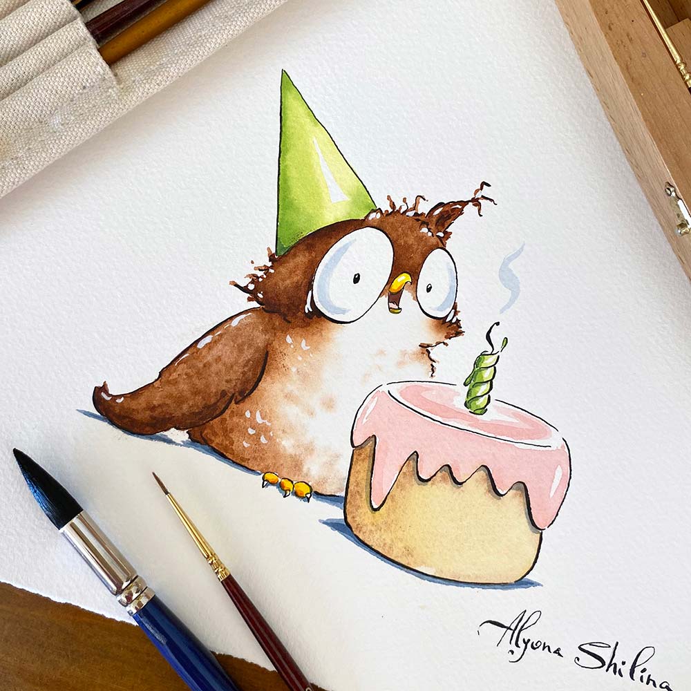 "Birthday Owl. Part 2" original drawing