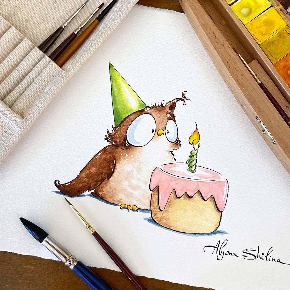 "Birthday Owl. Part 1" original drawing