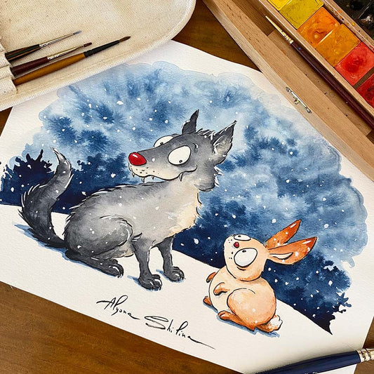 "Wolf & Rabbit" original drawing