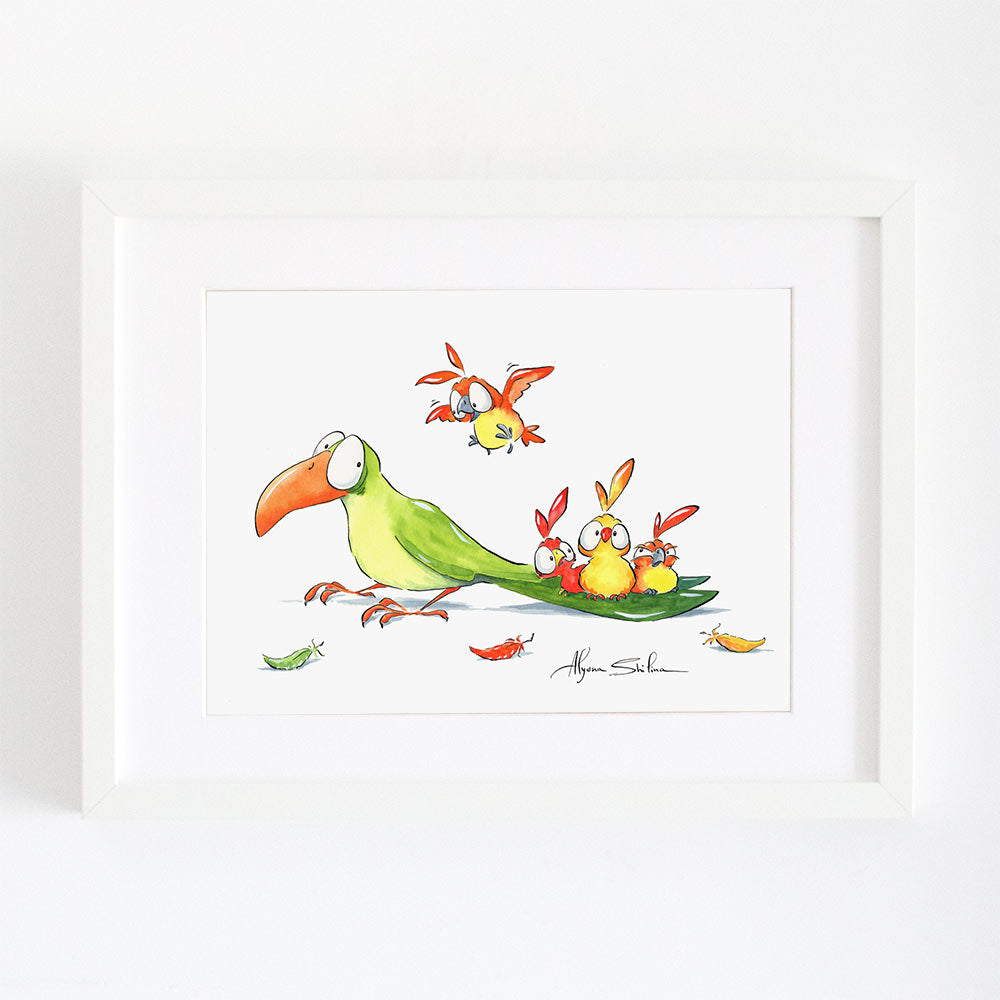 Wall art print with cute birds design