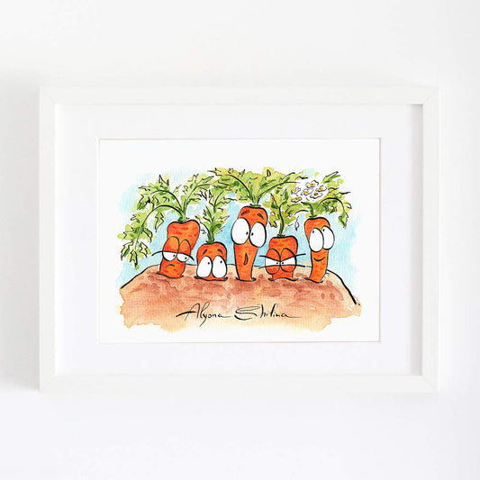 Wall art print with funny carrots