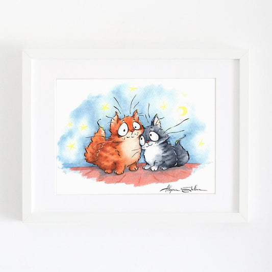 Art print wall decor with cute cats