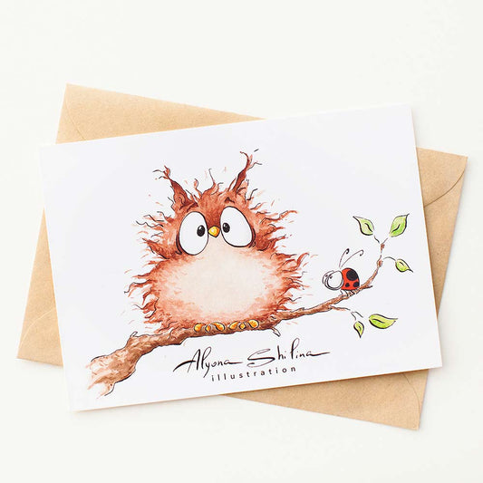 Beautiful postcard with cute owl by Alyona Shilina
