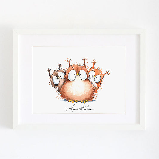 Cute owls wall art print