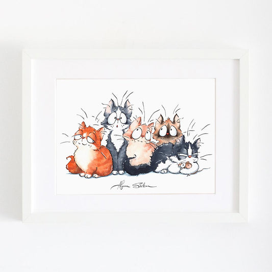 Wall art print with funny and cute cats