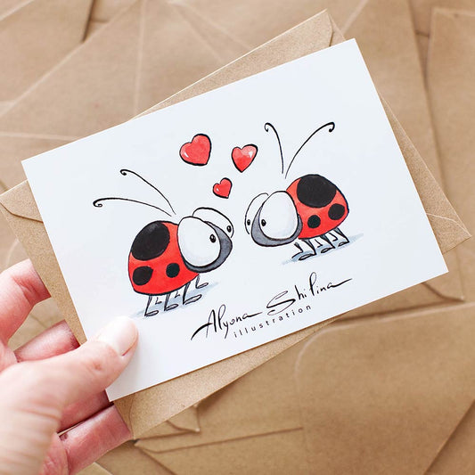 "Ladybugs in love" postcard