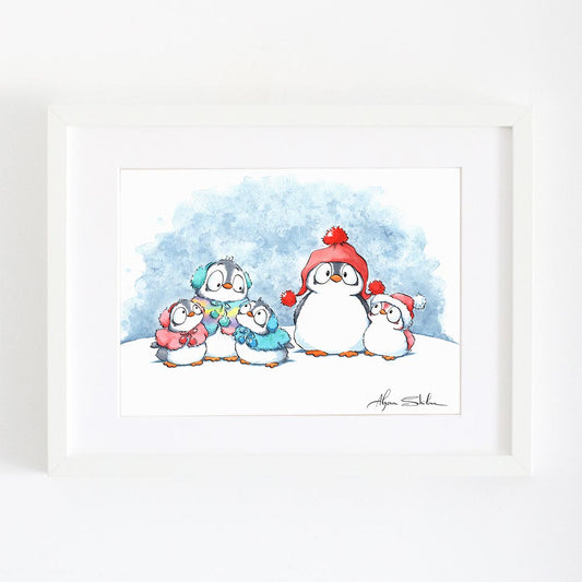 Cute penguins wall art print by Alyona Shilina