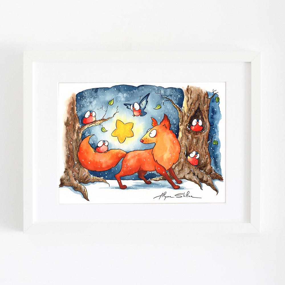 Art print with magic Christmas fox illustration