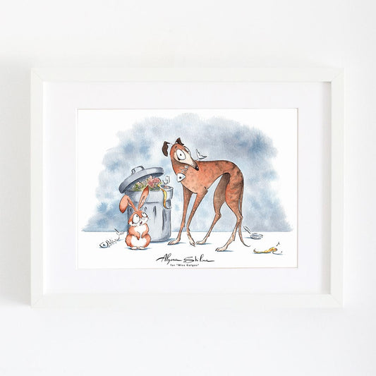 Art print with funny Spanish Greyhound dog