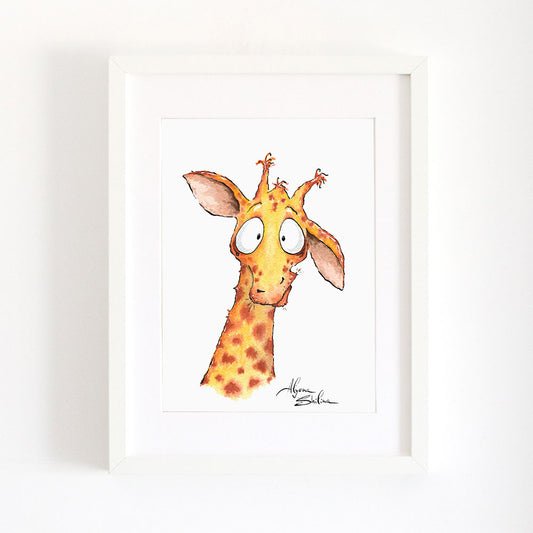 Wall art print with cute and funny giraffe