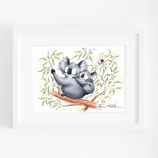 Cute watercolor art print with koalas by Alyona Shilina