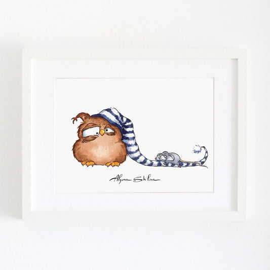 Art print with cute Owl and Mouse