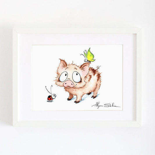 Cute pig wall art print by Alyona Shilina