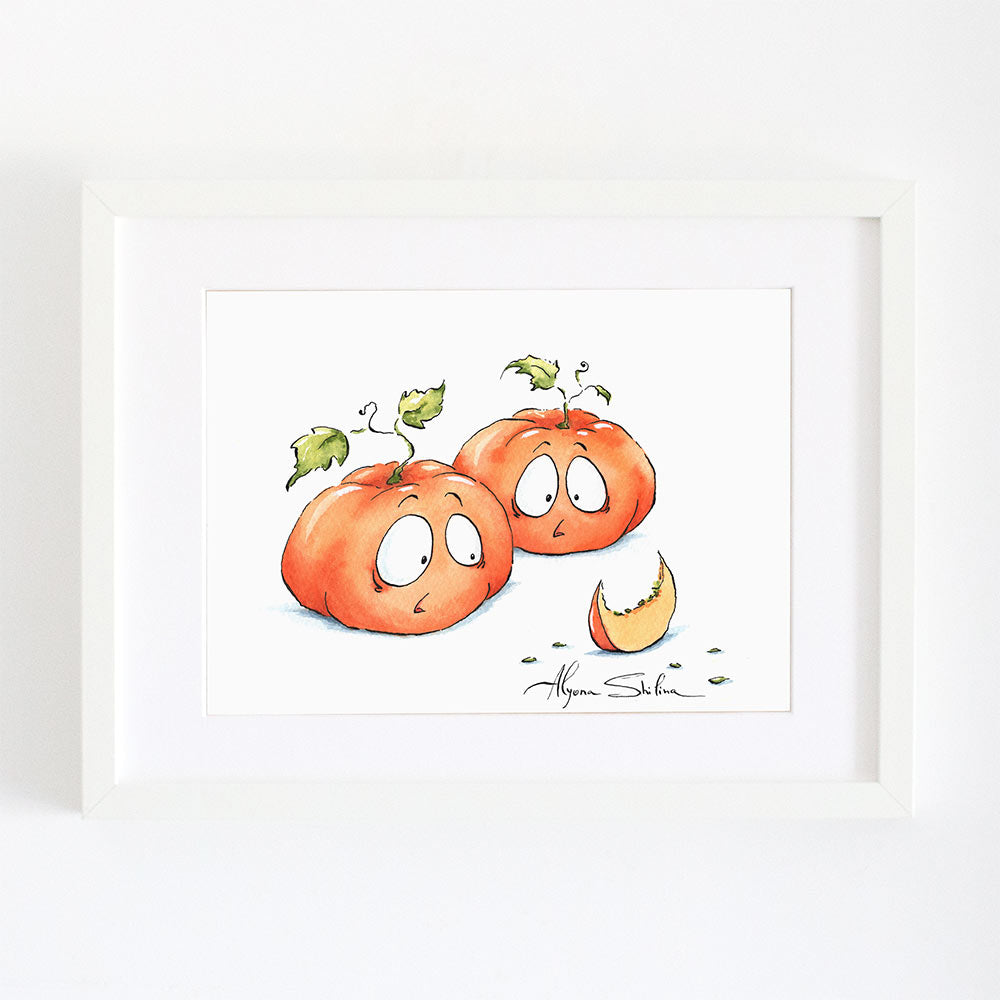 Wall print with funny pumpkins illustrations by Alyona Shilina