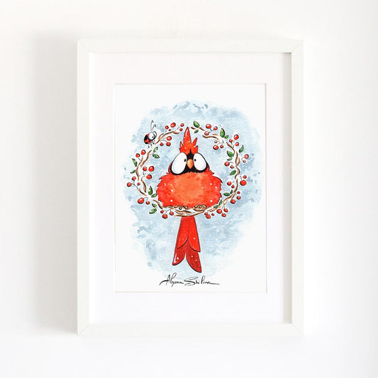 Cute wall art print with Red Cardinal bird