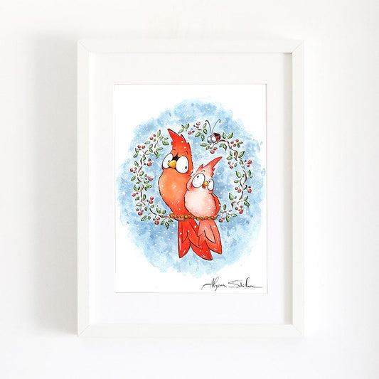 Red Cardinal bird watercolor drawing by Alyona Shilina