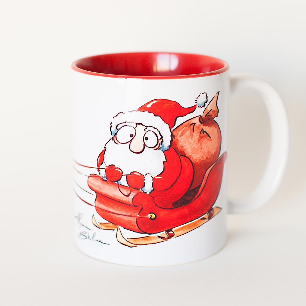 Funny Santa coffee mug by Alyona Shilina