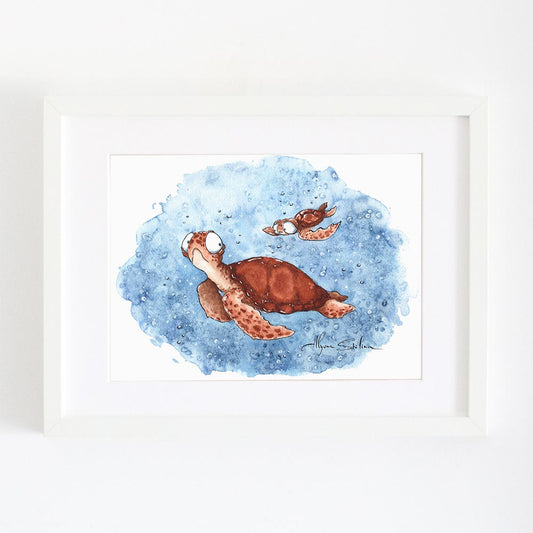 Wall art print decor with sea turtles by Alyona Shilina