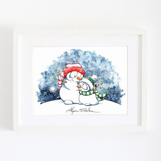 Snowman wall art decor watercolor illustration